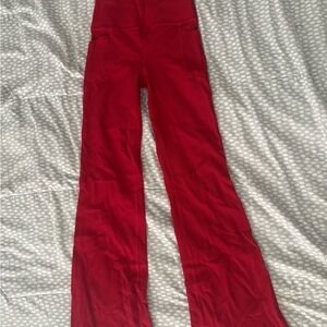 Athleta Red Salutation Stash Rib Flare Pants